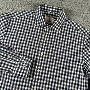 Todd Snyder Shirt Men's 16 Blue White Gingham Button Down‎ Cotton Long Sleeve